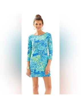Lilly Pulitzer Peacock Marlowe Boatneck Dress size S Blue Green